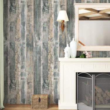 Imagem de Mangoloo Papel de contato de madeira cinza de 40 x 192 cm, papel de contato de grão para bancadas de cozinha, papel de parede de madeira rústica à prova d'água para paredes, bancadas, coberturas de