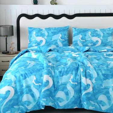 Imagem de SDY Conjunto de edredom queen de sereia com 3 peças, princesa com cauda de bule para meninas, crianças, meninos e adolescentes, inclui 1 edredom (228 x 228 cm) + 2 fronhas (51 x 76 cm)