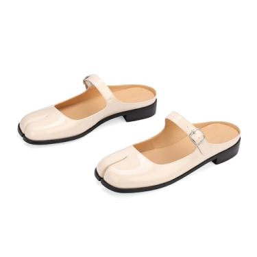 Imagem de Cuctos Sapatilha feminina Split Coverd Toe Nainja Lofers fivela ajustável Mary Janes Mules Slingback Slip On Casual Shoes Flats, Bege, 39
