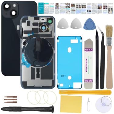 Imagem de UooFide Substituição de vidro traseiro compatível com iPhone 14 de 6,1 polegadas, todas as operadoras com placa pré-instalada + cabo flexível de bobina de carregamento sem fio + lanterna + microfone +