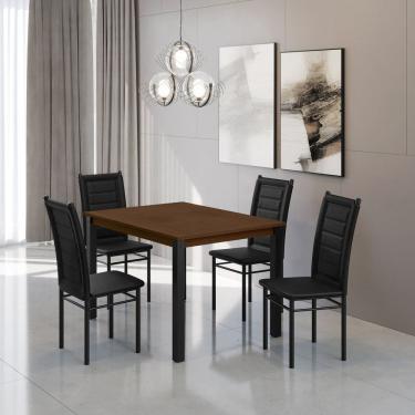 Imagem de Mesa Monaco 120x78cm Tampo Mdf com 4 Cadeiras Tokio Preto / Freijó