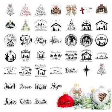 Imagem de 50 peças de adesivos de Natal para enfeites de presépio de natividade decalques cristão Jesus Natal para frascos de vidro bola garrafa de água decoração de madeira (nativity50)