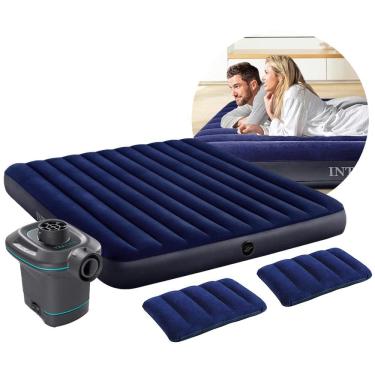 Imagem de Colchão Inflável Casal King Dura Beam Downy Aveludado com 2 Travesseiros Infláveis e Bomba Elétrica Intex 220v