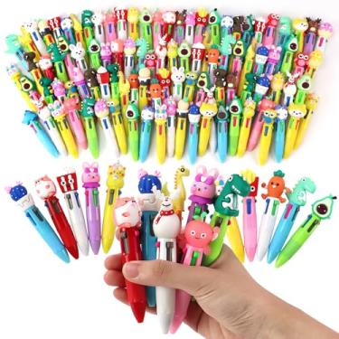 Imagem de 100 peças de canetas esferográficas multicoloridas 4 em 1, mini canetas esferográficas fofas a granel para crianças, canetas esferográficas Kawaii para aniversários e festas infantis, presente de