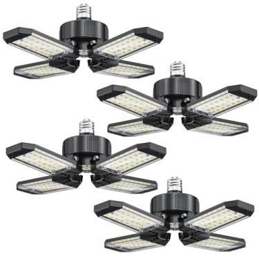 Imagem de XINGHUANLIT Luzes LED para garagem, pacote com 4, 120W 12000LM Iluminação de garagem 6500K com 4+1 painéis deformáveis, parafuso no soquete E26 E27, iluminação de teto para oficina, porão, celeiro