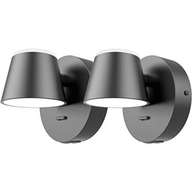 Imagem de URSOLA Conjunto de dois candeeiros de parede, arandela de parede LED com interruptor liga/desliga, porta de carregamento USB, lâmpada de parede com fio de 110 volts, 350 arandelas giratórias