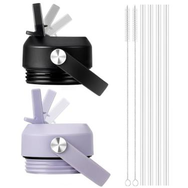 Imagem de Bluwing Tampa de canudo para garrafa Yeti Rambler 12 18 26 36 1,8 g, tampas de canudo de substituição com alça flexível para garrafa de água YETI Rambler (preto + cinza roxo)