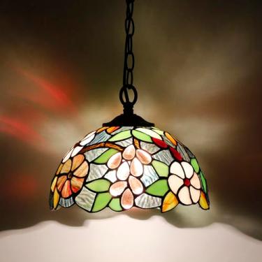 Imagem de AVIVADIRECT Luminária pendente Tiffany Plug in Vitral Lâmpada suspensa de 25 cm, corrente 83 cm, cordão de 30 m (uva verde roxa)