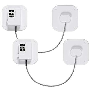 Imagem de Maveek Pacote com 2 fechaduras para armário de segurança para crianças, trava de geladeira para porta de geladeira, freezer, trava de janela com código de discagem, senha de dígito, 6 almofadas