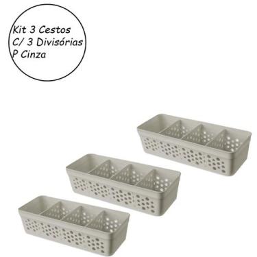 Imagem de Kit 3 Cestos Organizadores P Organização C/ 3 Divisórias - Usual Utili