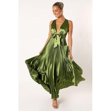 Imagem de Petal & Pup Vestido longo plissado Kris feminino, Martini Olive, PP