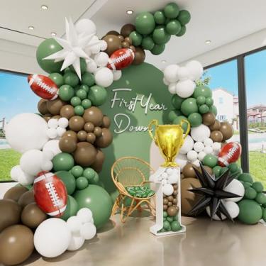 Imagem de Football Balloon Arch kit, Brown White Sage Green Football Baby Shower Decorations, First Year Down Birthday Party Decorations, Football Themed Party Decorations