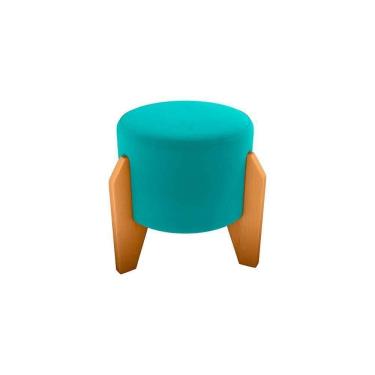 Imagem de Puff Banqueta Redondo Pés Madeira Luxo Matrix Veludo Verde Menta