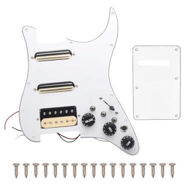 Imagem de SAPHUE SSH-Coil Splitting Pickguard para guitarra elétrica, dois mini Humbucker + um Humbucker (9K/9K/15K) + placa de risco pré-conectada com interruptor de silêncio (branco)