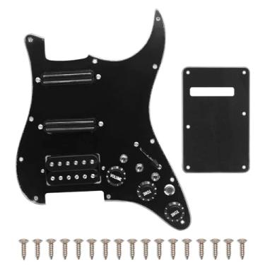 Imagem de SAPHUE SSH-Coil Splitting Pickguard para guitarra elétrica, dois mini Humbucker + um Humbucker (9K/9K/15K) + placa de risco pré-conectada com interruptor de silêncio (preto-preto)