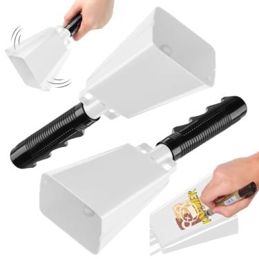 Imagem de Pacote com 2 sinos de vaca de aço de 20 cm com alças, sininho de sino grande de aço com alças para eventos esportivos, jogos de futebol, shows, formatura escolar, festa (branco)