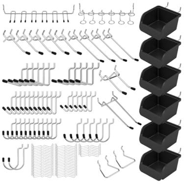Imagem de Conjunto definitivo de 121 peças de ganchos de Pegboard, acessórios para quadro de pegador com ganchos de metal, acessórios organizadores de placa de pinos duráveis, caixas de pegador, ganchos