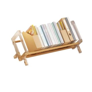 Imagem de Estante de mesa de mesa independente de bambu, prateleira organizadora de painéis laterais de plástico vazados retangulares, prateleiras organizadoras de escritório em casa e estudo (L40xL21xH15 cm)