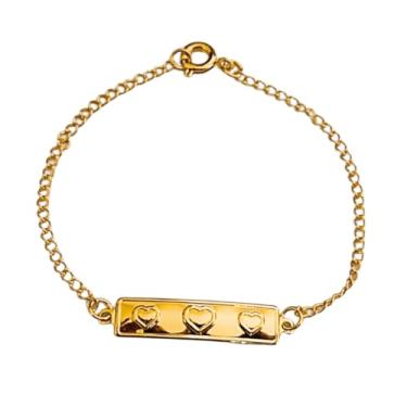 Imagem de Pulseira Infantil Chapa Três Corações Folheado em Ouro 18K Softjoias
