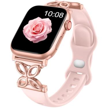 Imagem de IMIVIO Pulseiras femininas de silicone compatíveis com Apple Watch séries 10, 9, 8, 7, 6, 5, 4, 3, 2 e SE, Ultra2 1 de 40 mm, 38 mm, 44 mm, 41 mm, 42 mm, 46 mm, 46 mm, 49 mm, SE, Ultra2 1 de 40 mm, 44