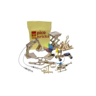 Imagem de Kit de madeira STEM hidráulico – escavadeira, catapulta, balança de equilíbrio, carro eólico e garra hidráulica