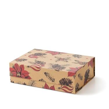 Imagem de Soul & Lane Caixa de presente de Natal com tampa, 31,8 cm x 23 cm x 9 cm, caixa de presente magnética de Natal para presentes com design de férias e estrutura resistente, design de papel kraft vintage