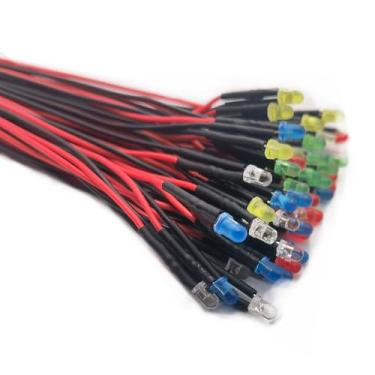 Imagem de Cleiscry 50 peças de diodos emissores de luzes LED de 12 V, pré com fio 7,9 polegadas CC 12 volts 3 mm kit de lentes difusas - lâmpadas LED pequenas brancas vermelhas amarelas verdes azuis (3 mm, 5