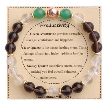 Imagem de KSQS Pulseira feminina de contas de pedras curativas, pulseira de proteção de equilíbrio de pedras preciosas naturais, pulseira de contas de cristal espiritual para alívio da ansiedade com cartão de