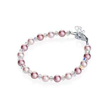 Imagem de Pulseira de presente elegante para bebês meninas com pérolas e cristais simulados de rosa e rosa (BPLR_L)