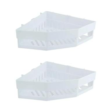 Imagem de Kit Com 2 Prateleira Suporte Triangular Cozinha Banheiro Plástico Com Adesivo(BRANCO)