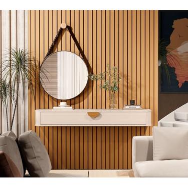 Imagem de Aparador Suspenso Chique Robusto Modelo Buriti Nicho Apoiador Moderno com Gaveta Detalhes em Madeira (Off White)