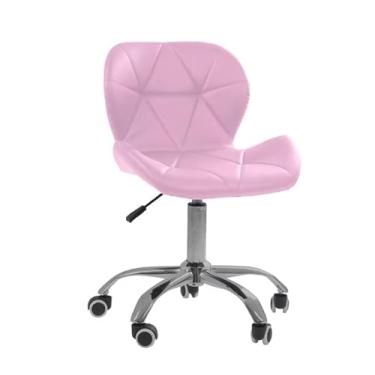 Imagem de Cadeira Office Giratória Slim, Estofada Rosa, Base Cromada, Altura Ajustável, 72-85,5cm