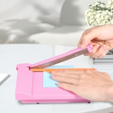 Imagem de Mini cortador de papel, kit de aparador de papel portátil, cortador de papel com proteção de segurança e régua lateral para etiqueta, cartão, foto, cupom, scrapbook, cartolina e projeto de artesanato