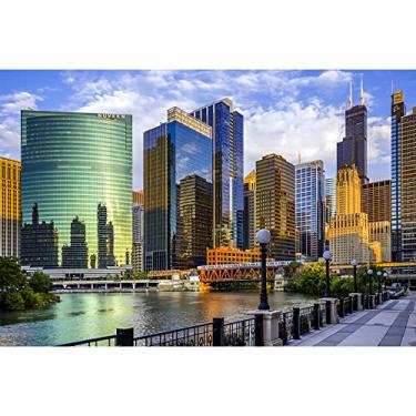 Imagem de Buhoet Quebra-Cabeça De 1000 Peças Chicago City Illinois Buildings Kit Clássico Faça Você Mesmo Brinquedo Madeira Presente Exclusivo Decoração Para Casa