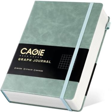 Imagem de CAGIE Caderno gráfico 320 páginas 100 GSM papel quadriculado gráfico diário B5 capa dura couro quadriciclo pautado para engenharia, matemática, trabalho, verde