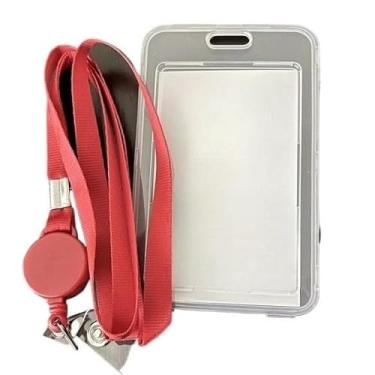 Imagem de Porta cartão crachá com cordão Suporte de plástico para cartão retrátil(vermelho)