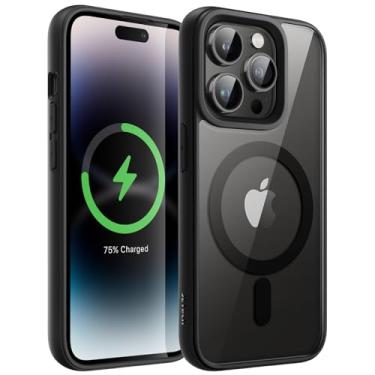 Imagem de JETech Capa Magnética para iPhone 14 Pro Max 6,7 Polegadas Compatível com MagSafe, Case Protetora, Moldura de TPU Fosco, Capinha Parte Traseira Transparente Antiarranhões (Espaço Preto)