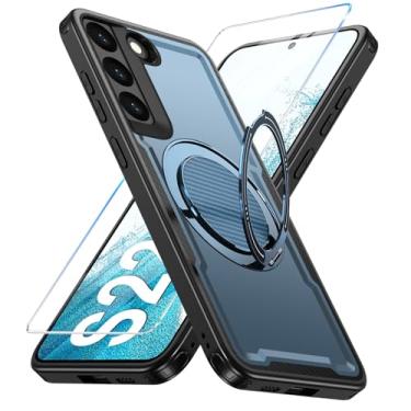 Imagem de Yimer Capa para Samsung Galaxy S22 compatível com Mag-Safe, suporte de anel giratório 360, capa com suporte magnético, capa de telefone à prova de choque de grau militar, com protetor de tela, TPU e