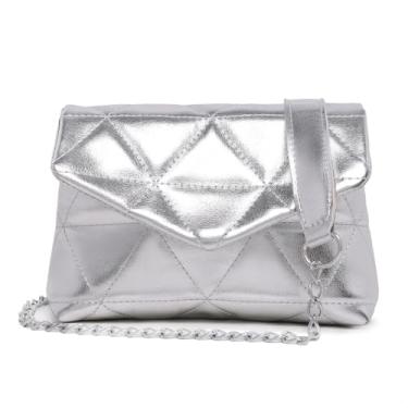 Imagem de Bolsa Feminina Pequena Prata Alça Corrente Moda Festa Madrinha Casamento Festa Balada Modelo De Ombro lado