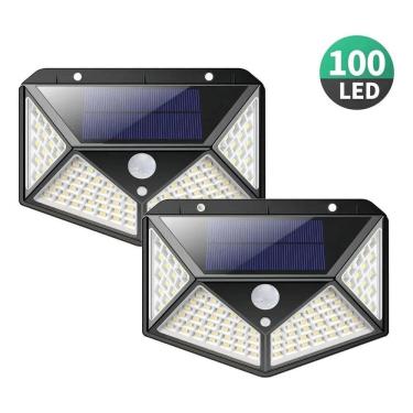 Imagem de Kit 2 Arandelas Iluminária Energia Solar 100 Led Luz Branca