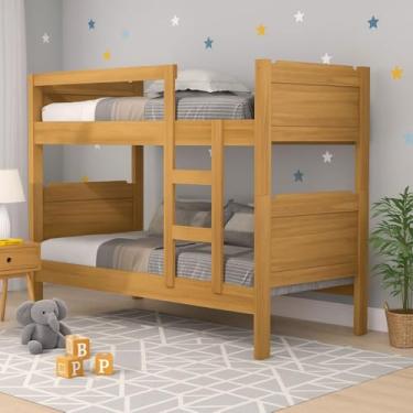 Imagem de Beliche Bicama Bibox 100% MDF Vira Duas Camas Versátil com Escada e Grade Proteção (Amêndoa)