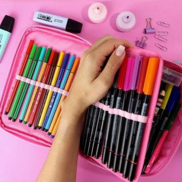 Imagem de Estojo Baú Rosa com Zíper e divisórias - 100 Pens - DAC