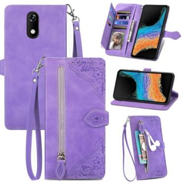 Imagem de DAMONDY Capa carteira com zíper Ans P550, fecho magnético premium, função de suporte, fólio, couro PU, capa interna de TPU macio para Ans Artia Sp555D - Roxo