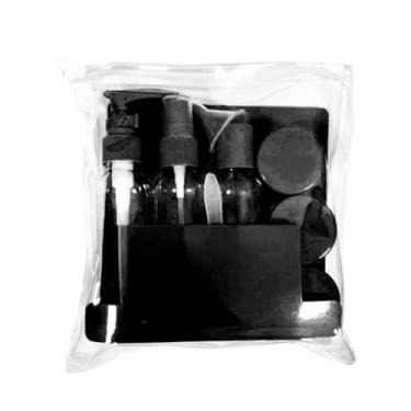 Imagem de Kit Frascos de Viagem 9 Peças com Necessaire Transparente para Shampoo, Perfume e Cosméticos (Preto)
