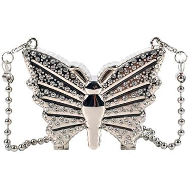 Imagem de QZUnique Mini bolsa de noite de metal bolsa transversal para meninas, crianças, mulheres, laço concha coração estrela bolsa de ombro para casamento, Borboleta, Borboleta