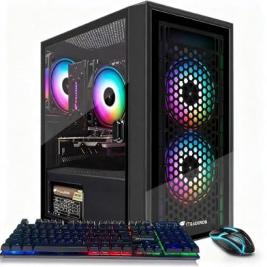 Imagem de STGAubron PC de mesa para jogos, Intel Xeon E5 2.5G até 3.3G, 16G RAM, 512G SSD, Radeon RX 550 4G GDDR5, WiFi 600M, BT 5.0, ventilador RGB x 3, teclado e mouse pad RGB, W10H64