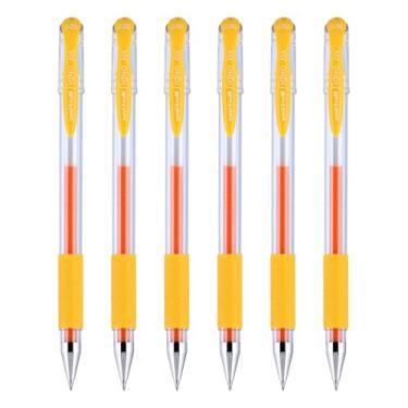 Imagem de Canetas de gel uniball Signo DX, ultra micro ponta (0,38 mm), tinta amarela dourada, pacote com 6
