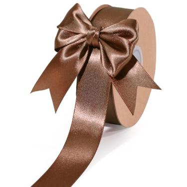 Imagem de LaRibbons Fita de cetim marrom 2,5 cm (1 polegada) 50 metros fina luxo dupla face mousse musse fita de seda para buquê de flores, artesanato, embrulho de presente, decoração de casamento