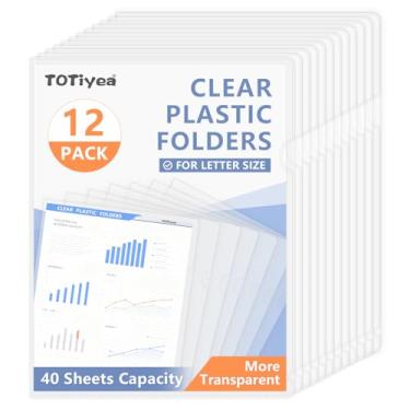 Imagem de TOTiyea Pacote com 12 pastas transparentes, pastas de plástico tipo L, bolso de projeto seguro para cópias, serve em papel tamanho carta 21 x 27 cm, transparente
