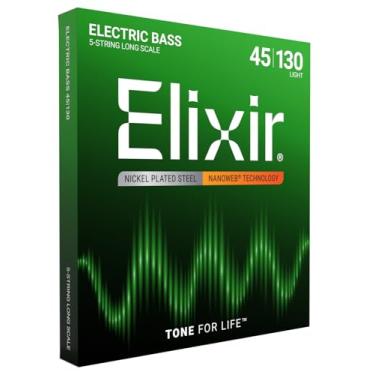 Imagem de Elixir 14202 Cordas de aço niquelado 5 cordas baixo com revestimento NanoWEB, escala longa, leve (.045-.130)